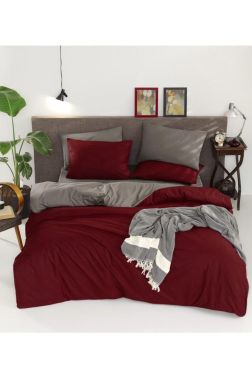 Natural Çift Taraflı Çift Kişilik Nevresim Takımı Bordo Gri - Çeyiz Diyarı