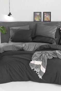 Natural Çift Taraflı Çift Kişilik Nevresim Takımı Füme Gri - Çeyiz Diyarı