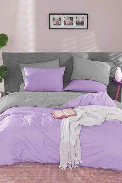 Natural Çift Taraflı Çift Kişilik Nevresim Takımı Gri Lila - Çeyiz Diyarı
