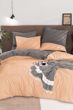 Natural Çift Taraflı Çift Kişilik Nevresim Takımı Gri Somon - Çeyiz Diyarı