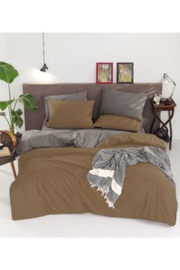Natural Çift Taraflı Çift Kişilik Nevresim Takımı Kahve Gri - Çeyiz Diyarı