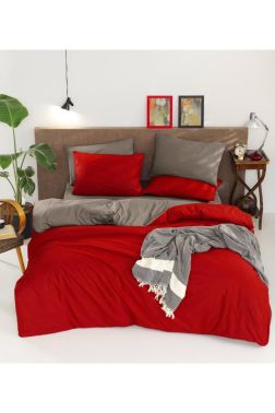 Natural Çift Taraflı Çift Kişilik Nevresim Takımı Kırmızı Gri - Çeyiz Diyarı