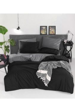 Natural Çift Taraflı Çift Kişilik Nevresim Takımı Siyah Gri - Çeyiz Diyarı