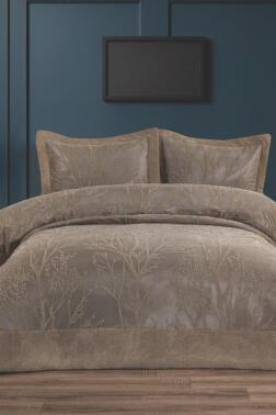 Natural Jakarlı Çift Kişilik Yatak Örtüsü Cappucino - Çeyiz Diyarı