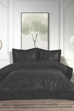 Natural Jakarlı Çift Kişilik Yatak Örtüsü Siyah - Çeyiz Diyarı