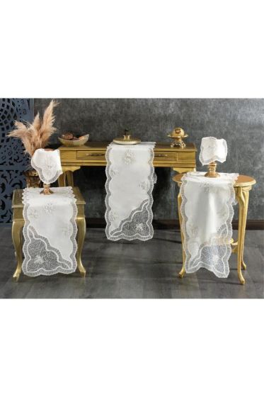 Nazlı 5 Parça Salon Takımı Krem - Çeyiz Diyarı (1)