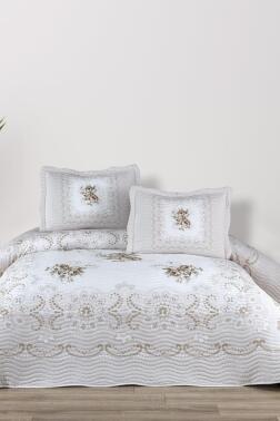 Nerea Baskılı Kapitoneli Çift Kişilik Yatak Örtüsü Açık Kahve - Çeyiz Diyarı