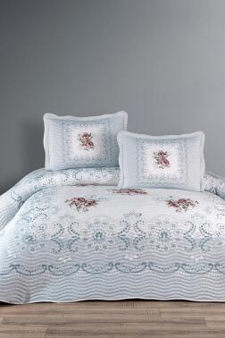 Nerea Baskılı Kapitoneli Çift Kişilik Yatak Örtüsü Mavi - Çeyiz Diyarı