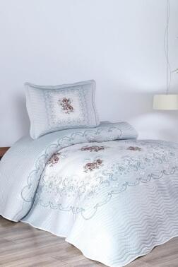 Nerea Baskılı Kapitoneli Tek Kişilik Yatak Örtüsü Mavi - Çeyiz Diyarı