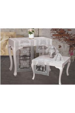 Nergis Tül Simli 5 Parça Salon Takımı Silver - Çeyiz Diyarı