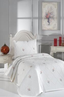 Nevra Nakışlı Şönil 2 Parça Tek Kişilik Yatak Örtüsü - Çeyiz Diyarı