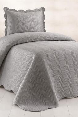 Nora Lüks Kadife Tek Kişilik Yatak Örtüsü Gri - Çeyiz Diyarı