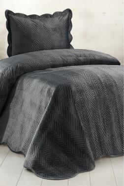 Nora Lüks Kadife Tek Kişilik Yatak Örtüsü Koyu Gri - Çeyiz Diyarı
