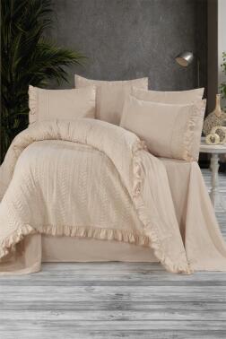 Nova %100 Pamuk Çift Kişilik Nevresim Takımı Bej - Çeyiz Diyarı