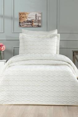 Nova Tek Kişilik Yatak Örtüsü Krem Altın - Çeyiz Diyarı