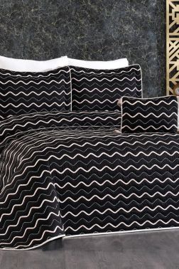 Okyanus Çift Kişilik Yatak Örtüsü 250x260 Siyah Bej - Çeyiz Diyarı