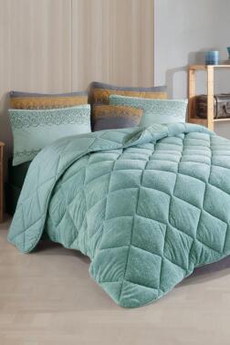 Olis Welsoft 6 Parça Comforter Yorgan Seti Yeşil - Çeyiz Diyarı