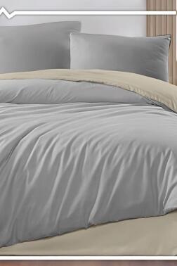 Onur Lastikli Çarşaflı Çift Kişilik Nevresim Takımı Kahve Gri - Çeyiz Diyarı