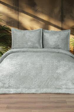 Opal Elyaf Dolgulu Çift Kişilik 250x255 Cm Yatak Örtüsü Adaçayı - Çeyiz Diyarı