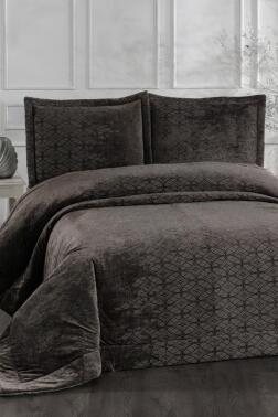 Opal Elyaf Dolgulu Çift Kişilik 250x255 Cm Yatak Örtüsü Antrasit - Çeyiz Diyarı