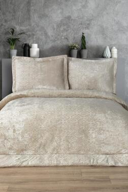 Opal Elyaf Dolgulu Çift Kişilik 250x255 Cm Yatak Örtüsü Bej - Çeyiz Diyarı