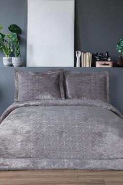 Opal Elyaf Dolgulu Çift Kişilik 250x255 Cm Yatak Örtüsü Gri - Çeyiz Diyarı