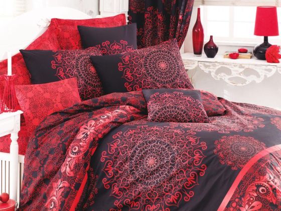 Osmanlı %100 Pamuk Tek Kişilik Nevresim Takımı Kırmızı - Çeyiz Diyarı