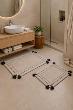 Otantic %100 Pamuk 2li Banyo Paspas Takımı 60x90 cm - 40x60 cm Bej