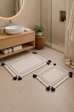 Otantic %100 Pamuk 2li Banyo Paspas Takımı 60x90 cm - 40x60 cm Ekru