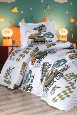 Oto Show Baskılı Kapitoneli Tek Kişilik Yatak Örtüsü Yeşil - Çeyiz Diyarı