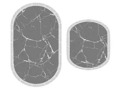 Oval Saçaklı 2'li Banyo Paspas Takımı Crack Wall Gri Beyaz - 1
