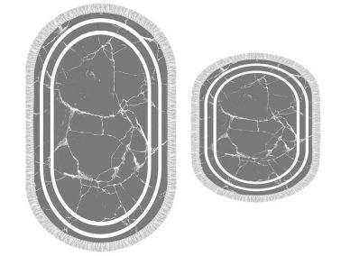 Oval Saçaklı 2'li Banyo Paspas Takımı Linear Stone Gri Beyaz - 1