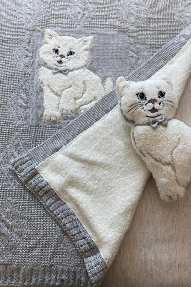 Oyuncak Hediyeli Bebek Triko Battaniye 90x90 Cm Gri - Çeyiz Diyarı (1)