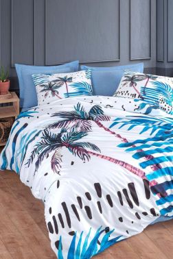 Palm %100 Pamuk Çift Kişilik Nevresim Takımı Mavi - Çeyiz Diyarı