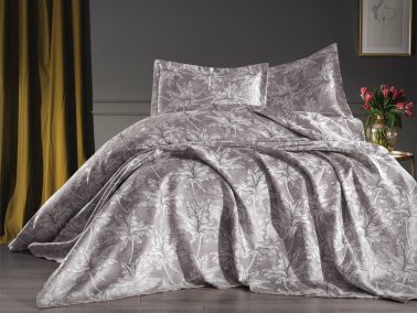 Palma Jakarlı Şönil Çift Kişilik Pike Seti Gri - Çeyiz Diyarı