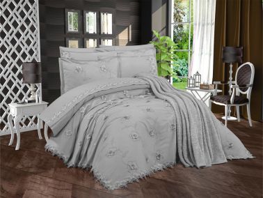 Pamukkale Şönil Nakışlı 10 Parça Gelin Seti Gri - Çeyiz Diyarı