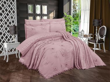 Pamukkale Şönil Nakışlı 10 Parça Gelin Seti Pudra - Çeyiz Diyarı