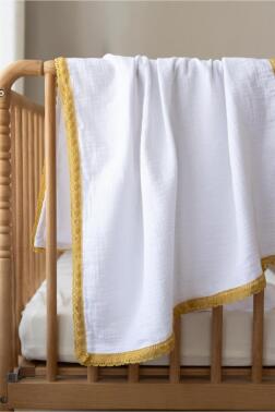 Pamuklu Kenarı Fistolu Bebek Battaniyesi 80x100 Cm Beyaz - Çeyiz Diyarı