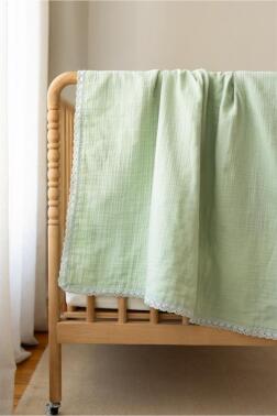 Pamuklu Kenarı Fistolu Bebek Battaniyesi 80x100 Cm Mint - Çeyiz Diyarı