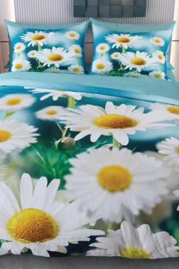 Papatya Mikro Saten 3D Dijital Baskılı Çift Kişilik Nevresim Takımı - Çeyiz Diyarı