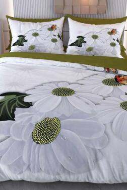 Beyaz Papatya Mikro Saten 3D Dijital Baskılı Çift Kişilik Nevresim Takımı - Çeyiz Diyarı