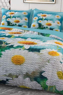 Papatya Mikro Saten 3D Dijital Baskılı Dört Mevsim Çift Kişilik Nevresim Takımı - Çeyiz Diyarı