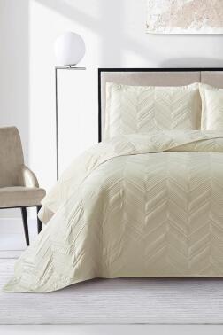 Paris Çift Kişilik Lüks Kadife 240x260 cm Yatak Örtüsü Krem - Çeyiz Diyarı