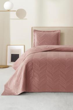 Paris Tek Kişilik Lüks Kadife 180x240 cm Yatak Örtüsü Gül Kurusu - Çeyiz Diyarı