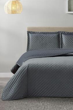 Parma Çift Kişilik Lüks Kadife 240x260 cm Yatak Örtüsü Antrasit - Çeyiz Diyarı