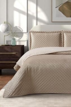 Parma Çift Kişilik Lüks Kadife 240x260 cm Yatak Örtüsü Cappucino - Çeyiz Diyarı