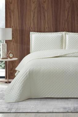 Parma Çift Kişilik Lüks Kadife 240x260 cm Yatak Örtüsü Krem - Çeyiz Diyarı