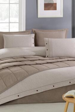 Pasioni 7 Parça %100 Pamuk Çift Kişilik Yatak Örtülü Nevresim Takımı Bej - Çeyiz Diyarı