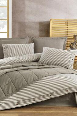 Pasioni 7 Parça %100 Pamuk Çift Kişilik Yatak Örtülü Nevresim Takımı Haki - Çeyiz Diyarı