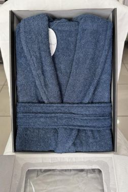 Pastel Kadife Tek Bornoz İndigo - Çeyiz Diyarı